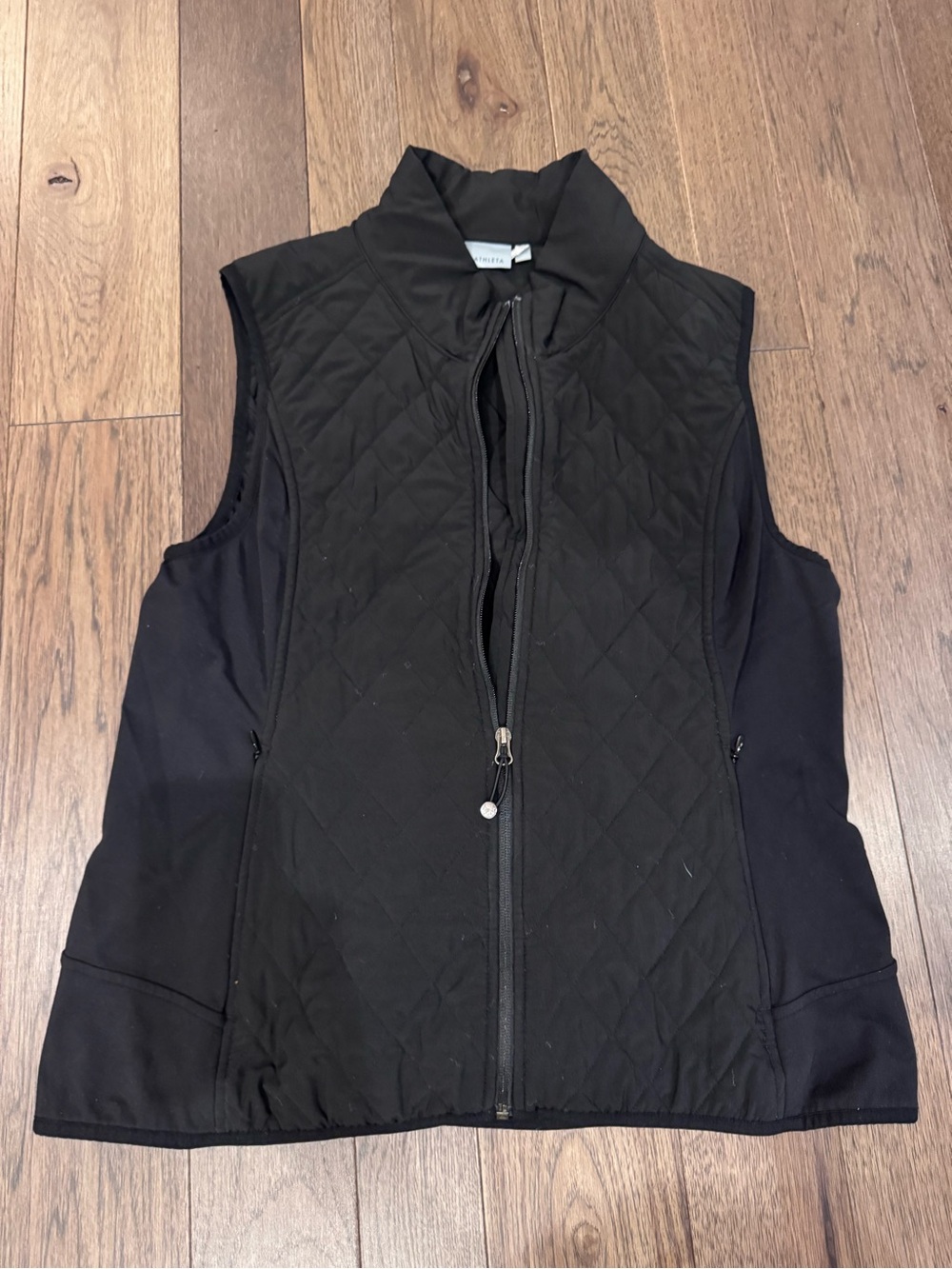 Athleta Black Quilted Zip-Front Vest